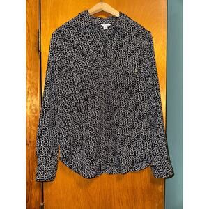 Calvin Klein Black & White‎ CK All Over Logo Women's Long Sleeve Shirt Blouse S